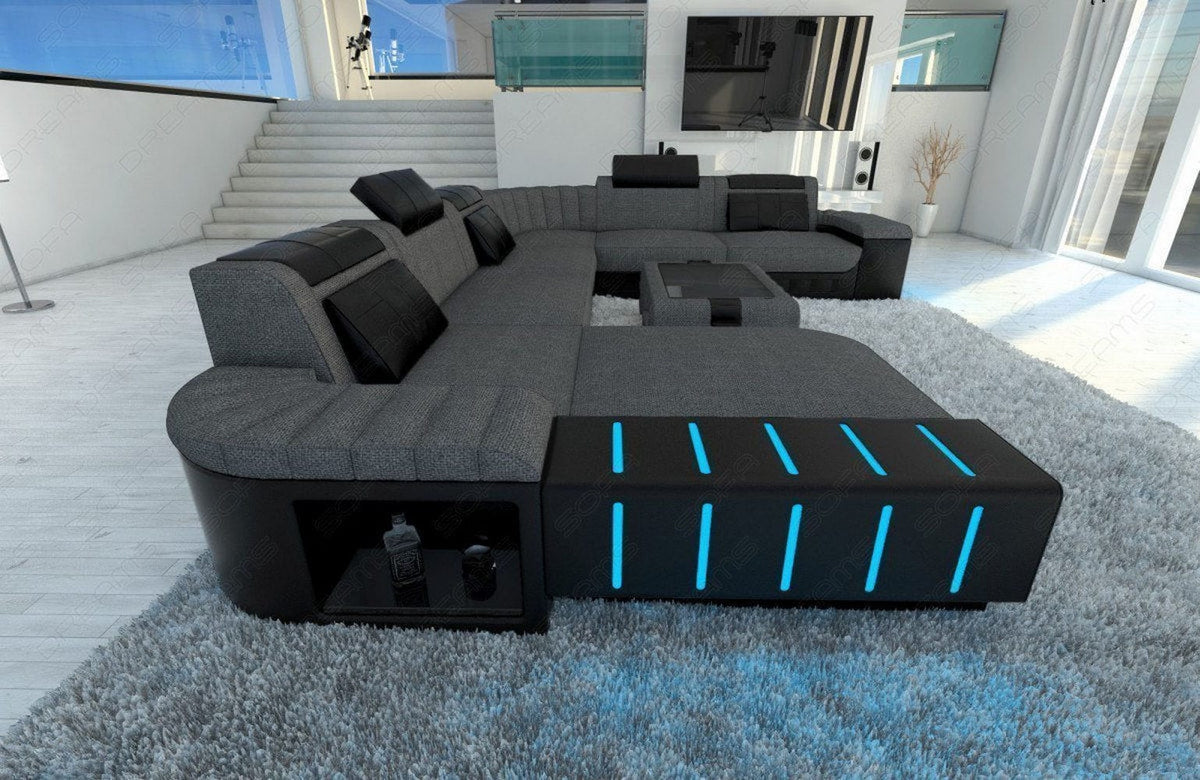 XXL Stoff Wohnlandschaft Bellagio U-Form Grau-Schwarz