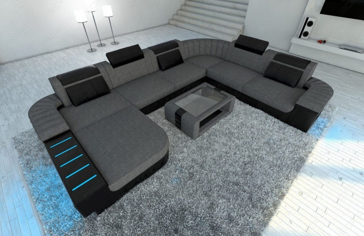 XXL Stoff Wohnlandschaft Bellagio U-Form Grau-Schwarz
