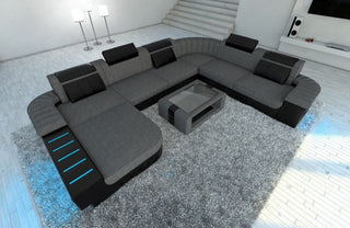 XXL Stoff Wohnlandschaft Bellagio U-Form Grau-Schwarz