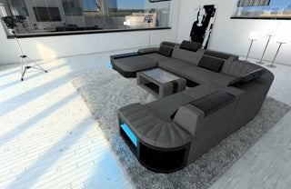 XXL Stoff Wohnlandschaft Bellagio U-Form Grau-Schwarz