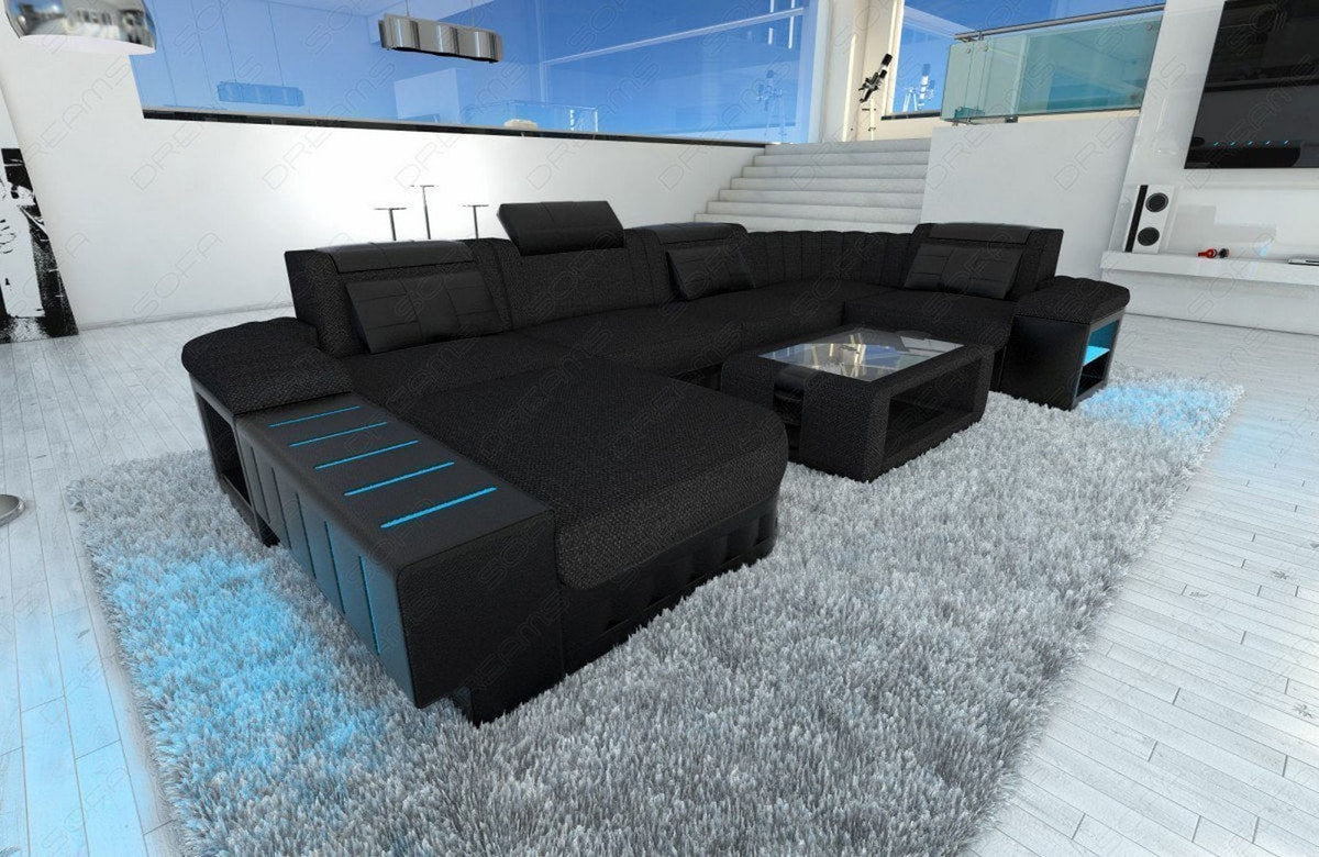 Stoff Wohnlandschaft Bellagio U-Form Dunkelgrau-Schwarz