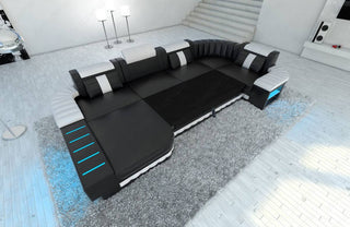 Stoff Wohnlandschaft Bellagio U-Form Dunkelgrau-Schwarz