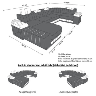 Stoff Wohnlandschaft Bellagio U-Form Dunkelgrau-Schwarz