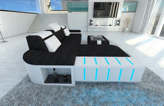 Ecksofa Bellagio L-Form aus Stoff Dunkelgrau-Weiß