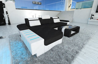 Ecksofa Bellagio L-Form aus Stoff Dunkelgrau-Weiß