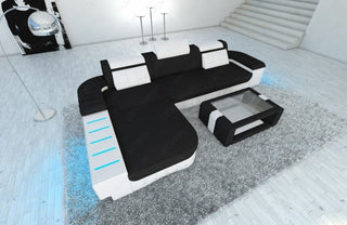 Ecksofa Bellagio L-Form aus Stoff Dunkelgrau-Weiß