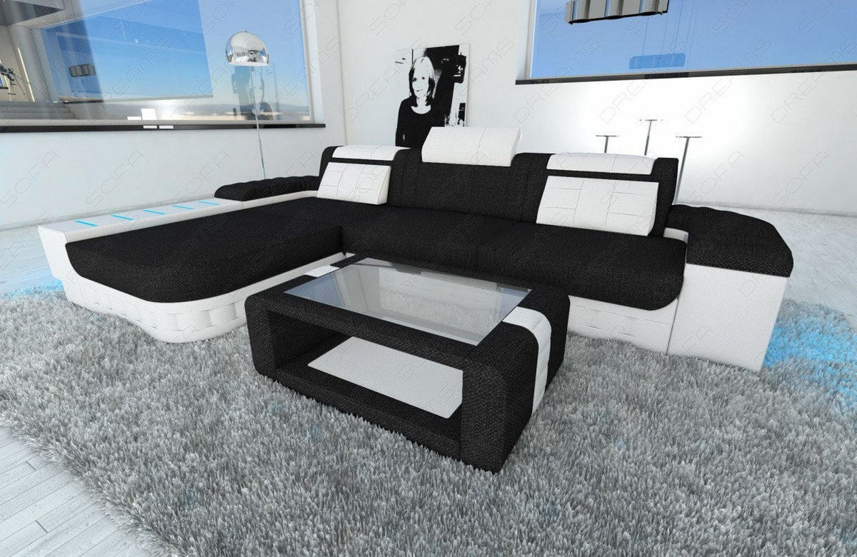 Ecksofa Bellagio L-Form aus Stoff Dunkelgrau-Weiß