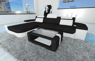 Ecksofa Bellagio L-Form aus Stoff Dunkelgrau-Weiß