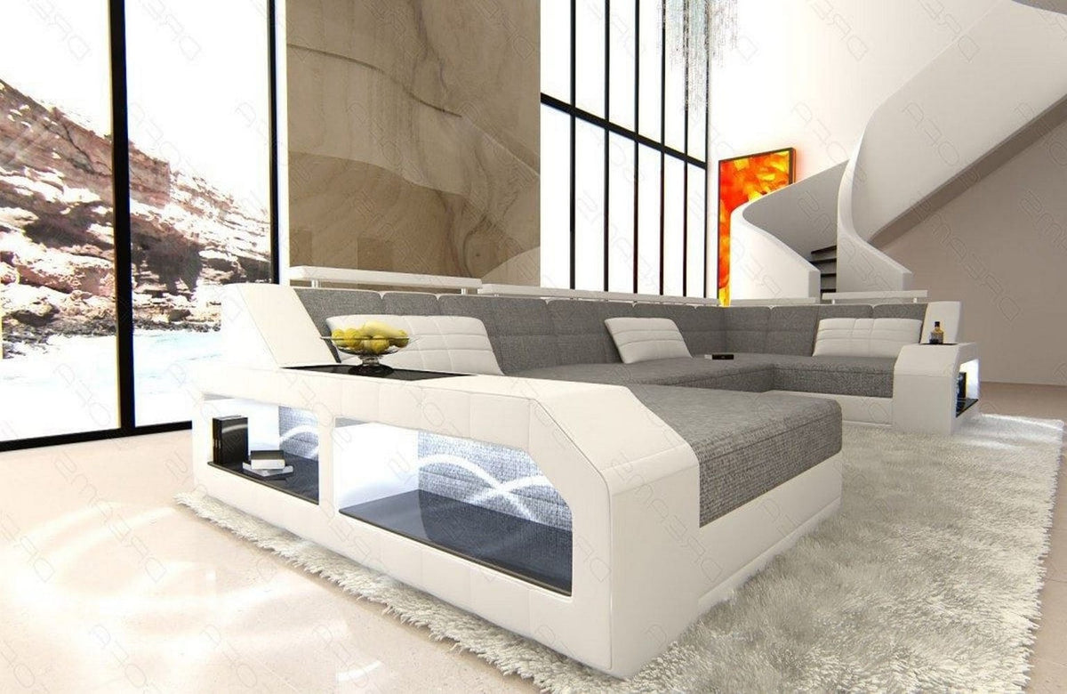 Wohnlandschaft Arezzo U-Form aus Stoff Grau-Weiß