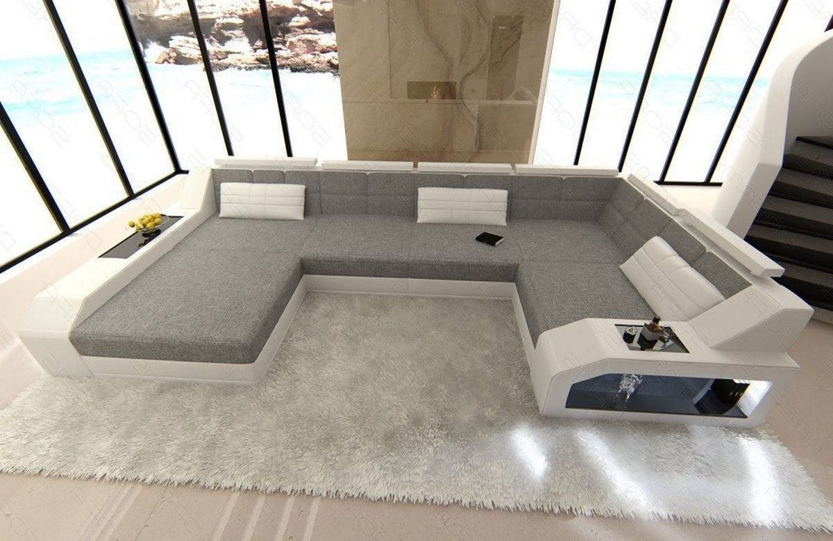 Wohnlandschaft Arezzo U-Form aus Stoff Grau-Weiß