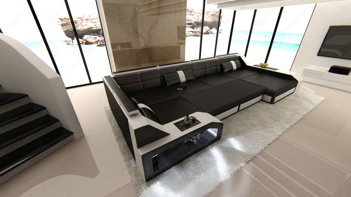 Wohnlandschaft Arezzo U-Form aus Stoff Grau-Weiß