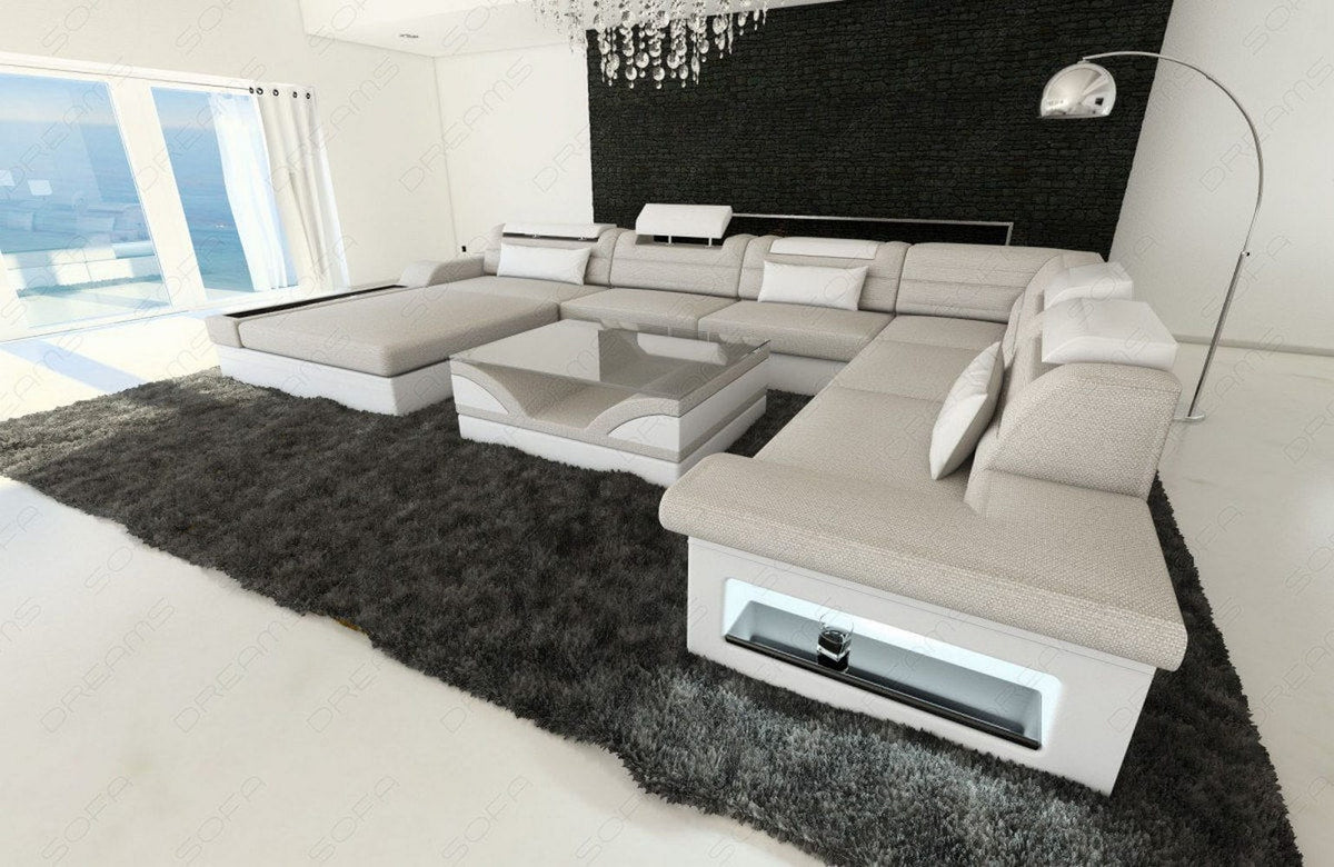 Wohnlandschaft Mezzo XXL U-Form in Stoff Macchiato-Weiß