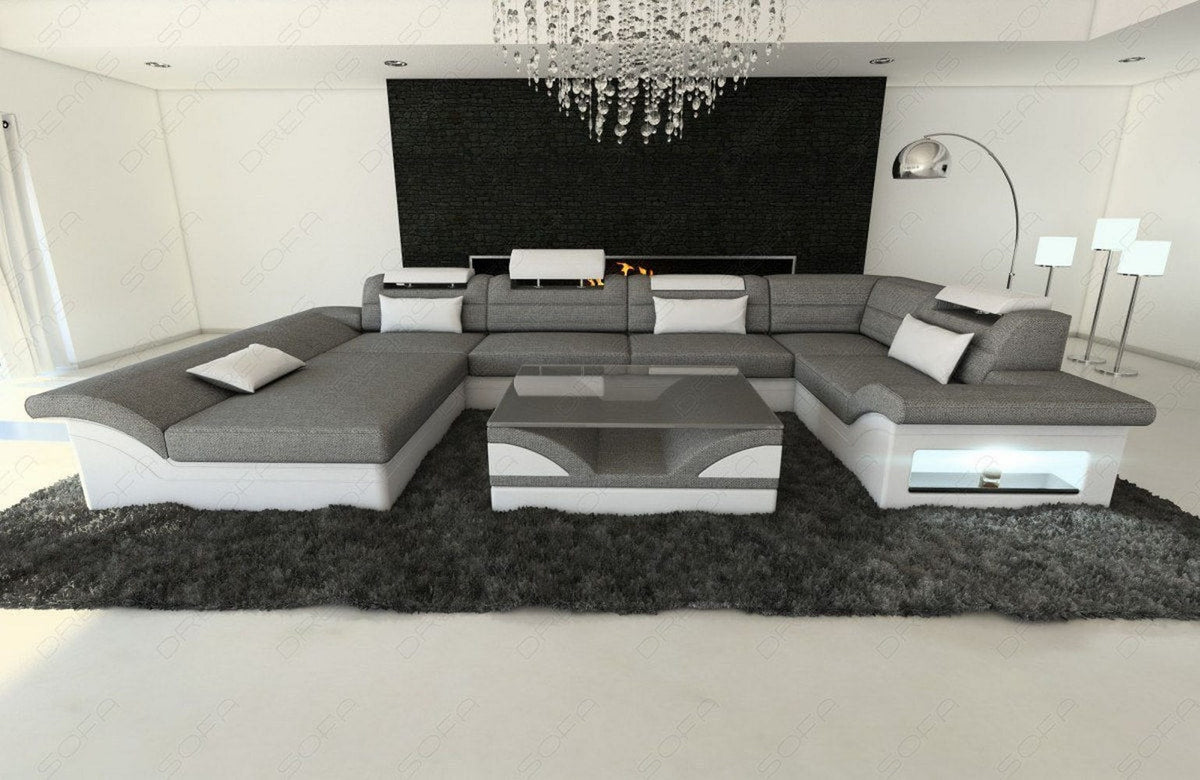 Wohnlandschaft Enzo U-Form in Stoff Grau-Weiß