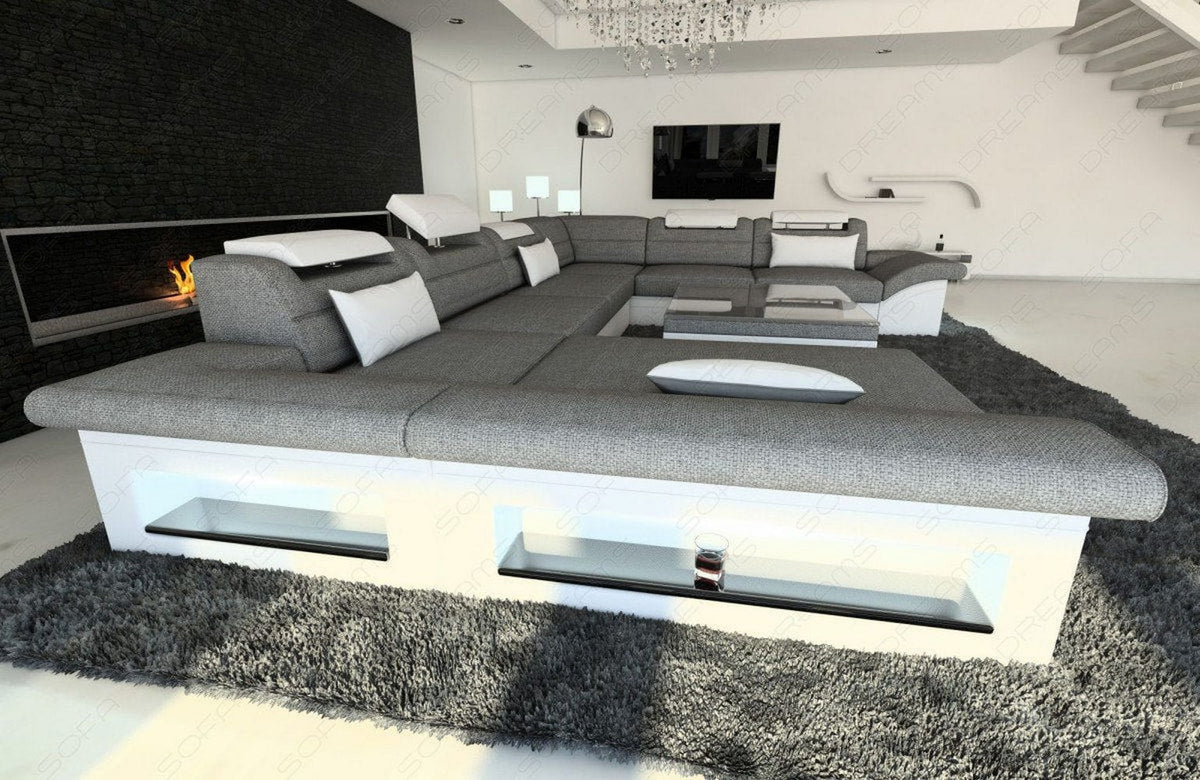 XXL Wohnlandschaft Enzo U-Form in Stoff Grau-Weiß