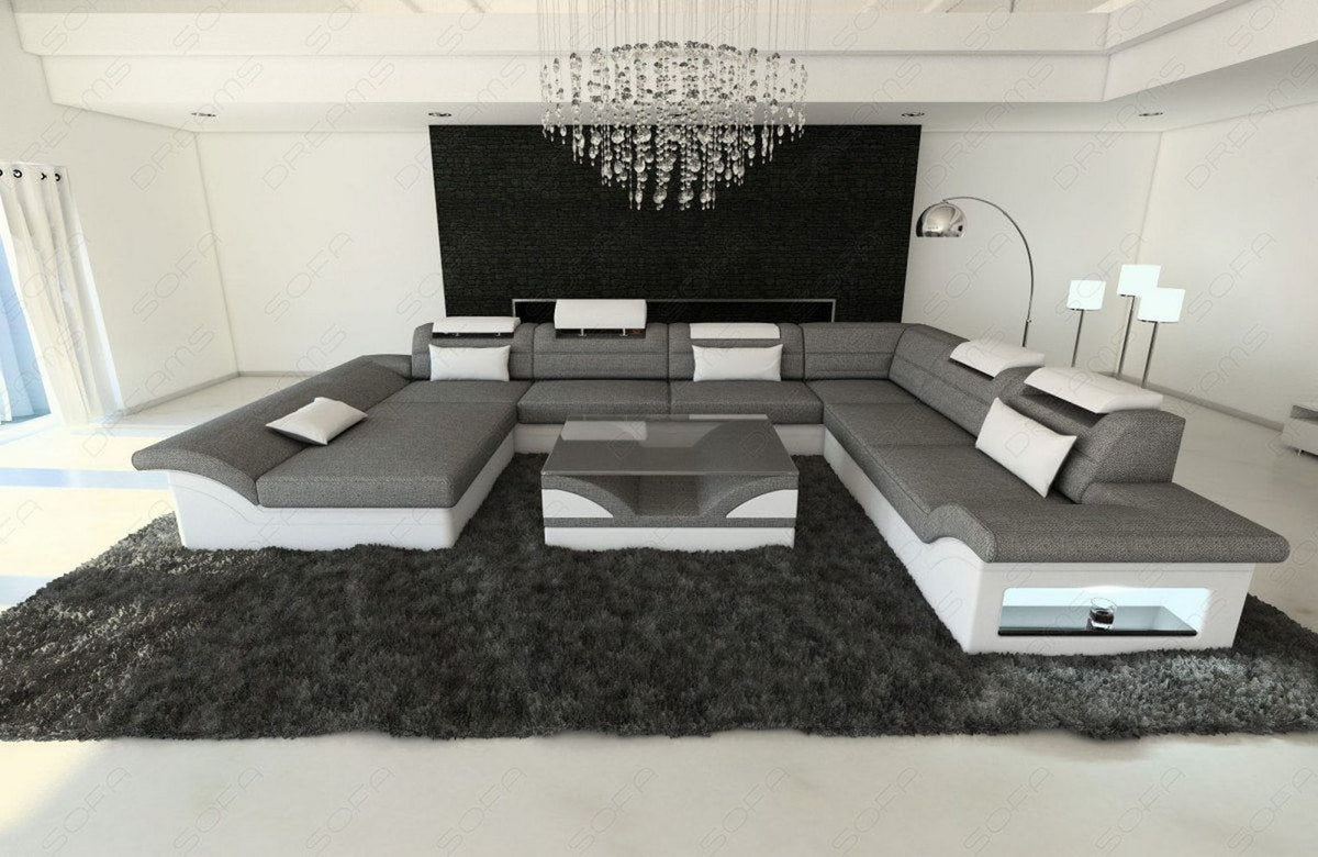 XXL Wohnlandschaft Enzo U-Form in Stoff Grau-Weiß