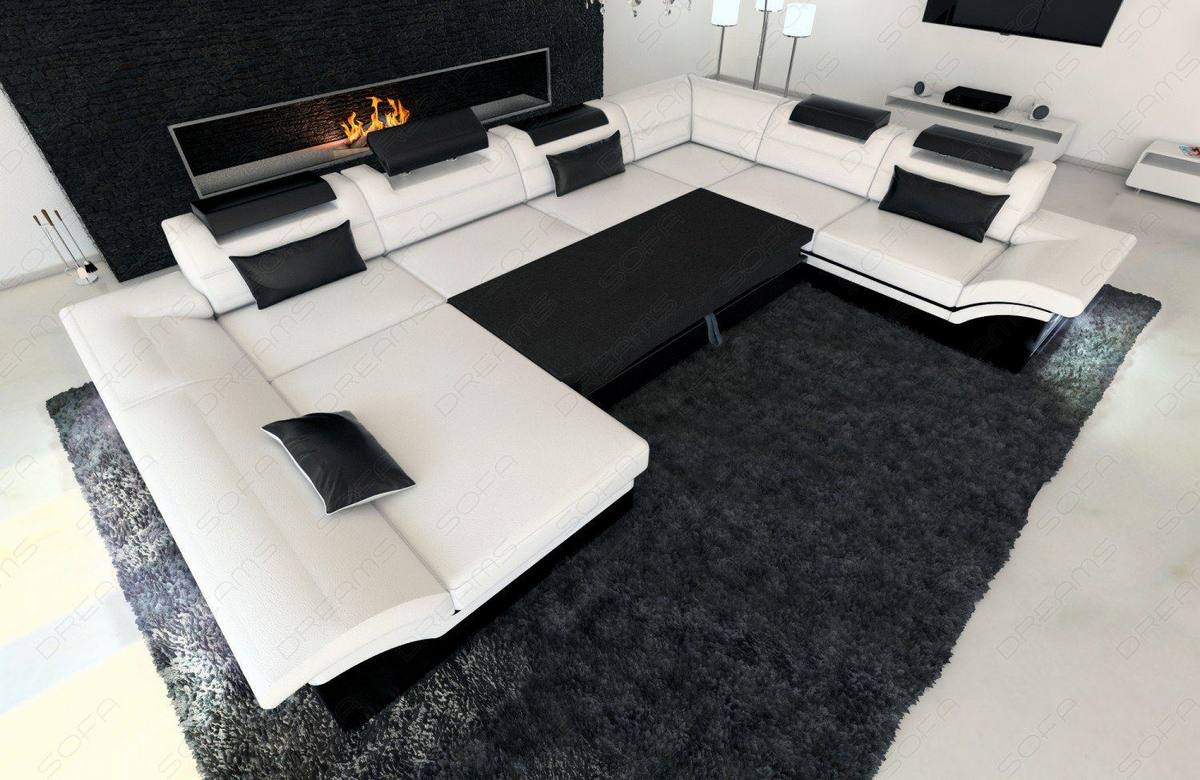 XXL Wohnlandschaft Enzo U-Form in Stoff Grau-Weiß