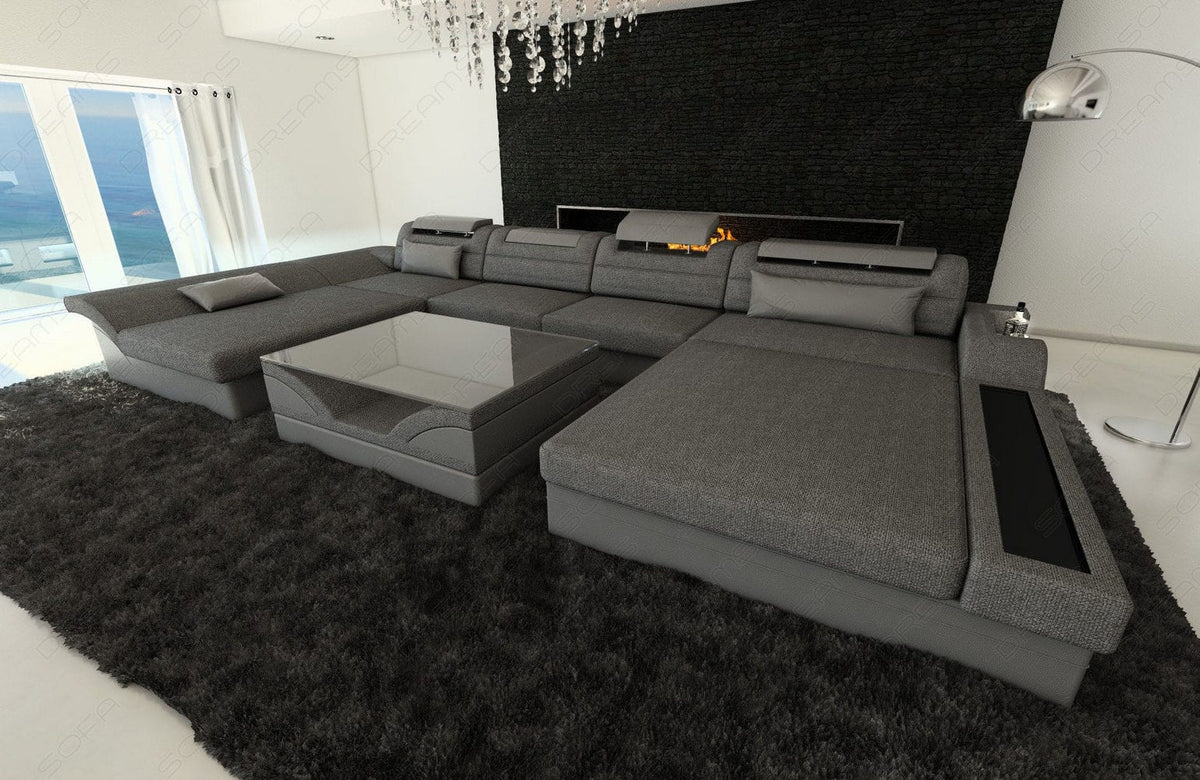 Couchlandschaft Monza U-Form in Stoff Grau-Grau