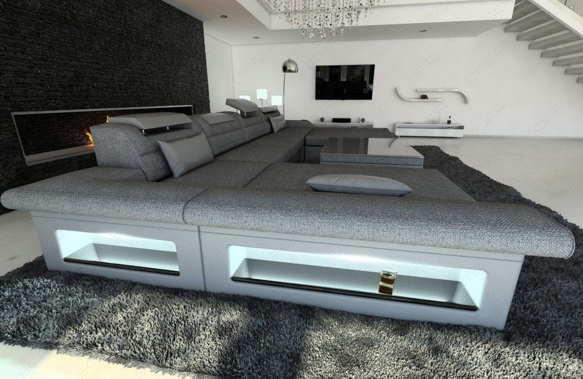 Couchlandschaft Monza U-Form in Stoff Grau-Grau