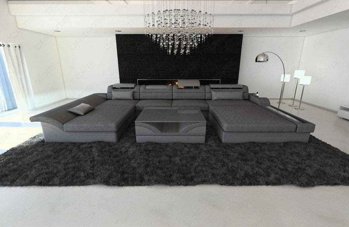 Couchlandschaft Monza U-Form in Stoff Grau-Grau