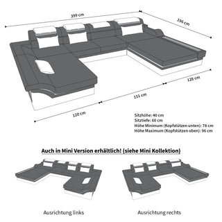 Couchlandschaft Monza U-Form in Stoff Grau-Grau