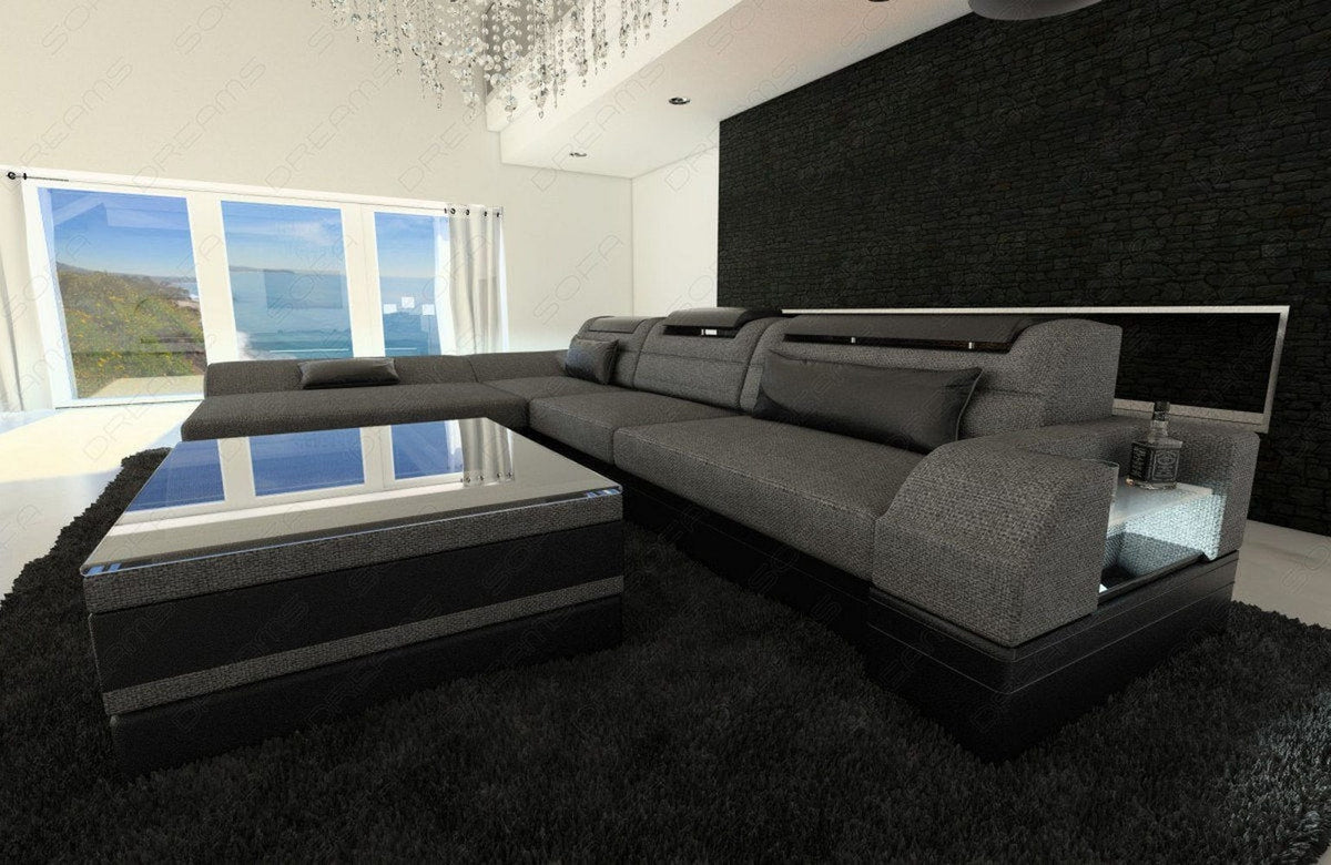 Ecksofa Monza L-Form aus Stoff Grau-Schwarz