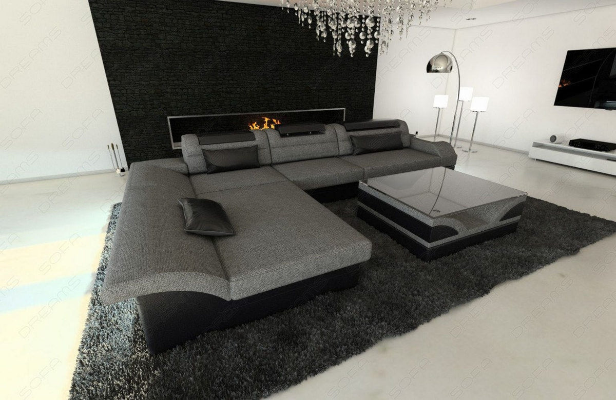 Ecksofa Monza L-Form aus Stoff Grau-Schwarz