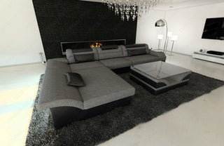 Ecksofa Monza L-Form aus Stoff Grau-Schwarz