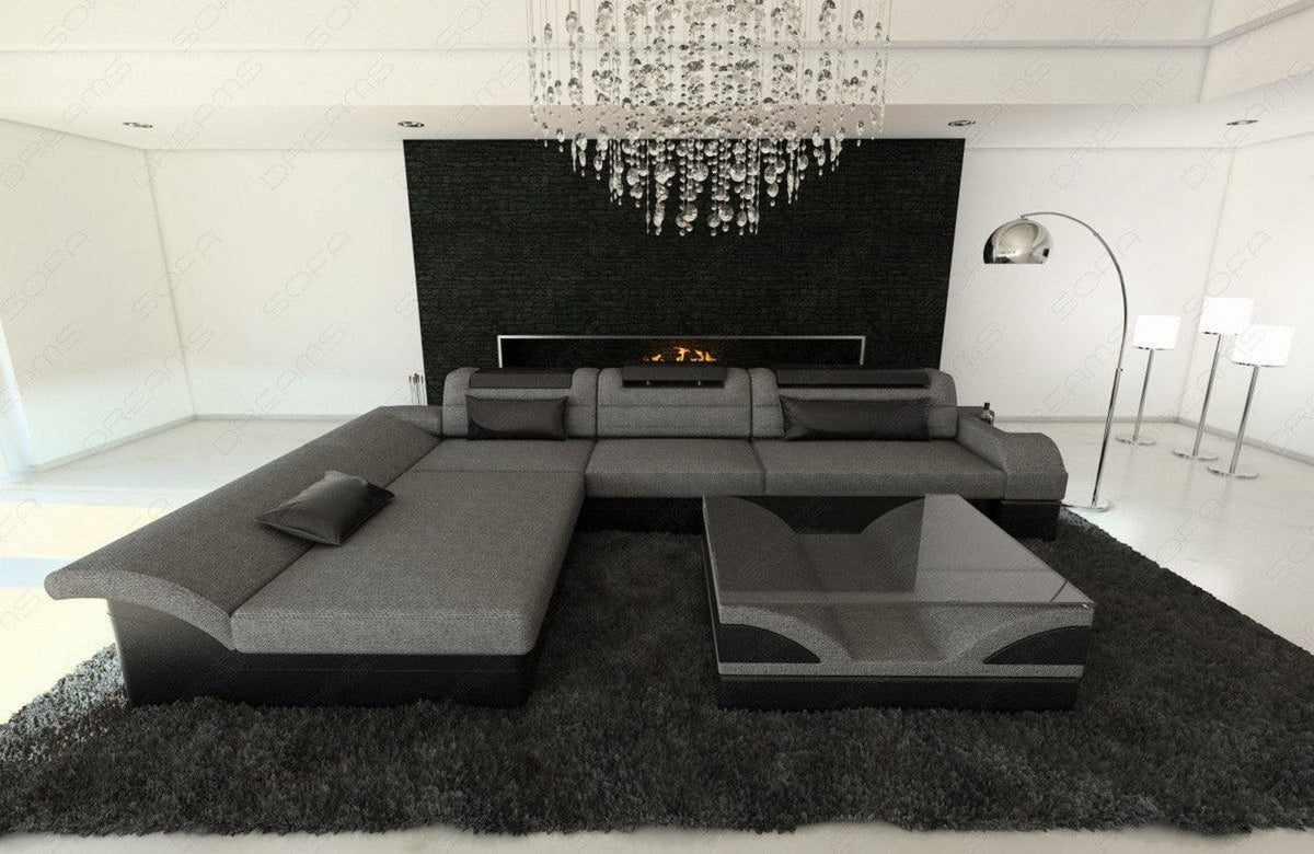 Ecksofa Monza L-Form aus Stoff Grau-Schwarz