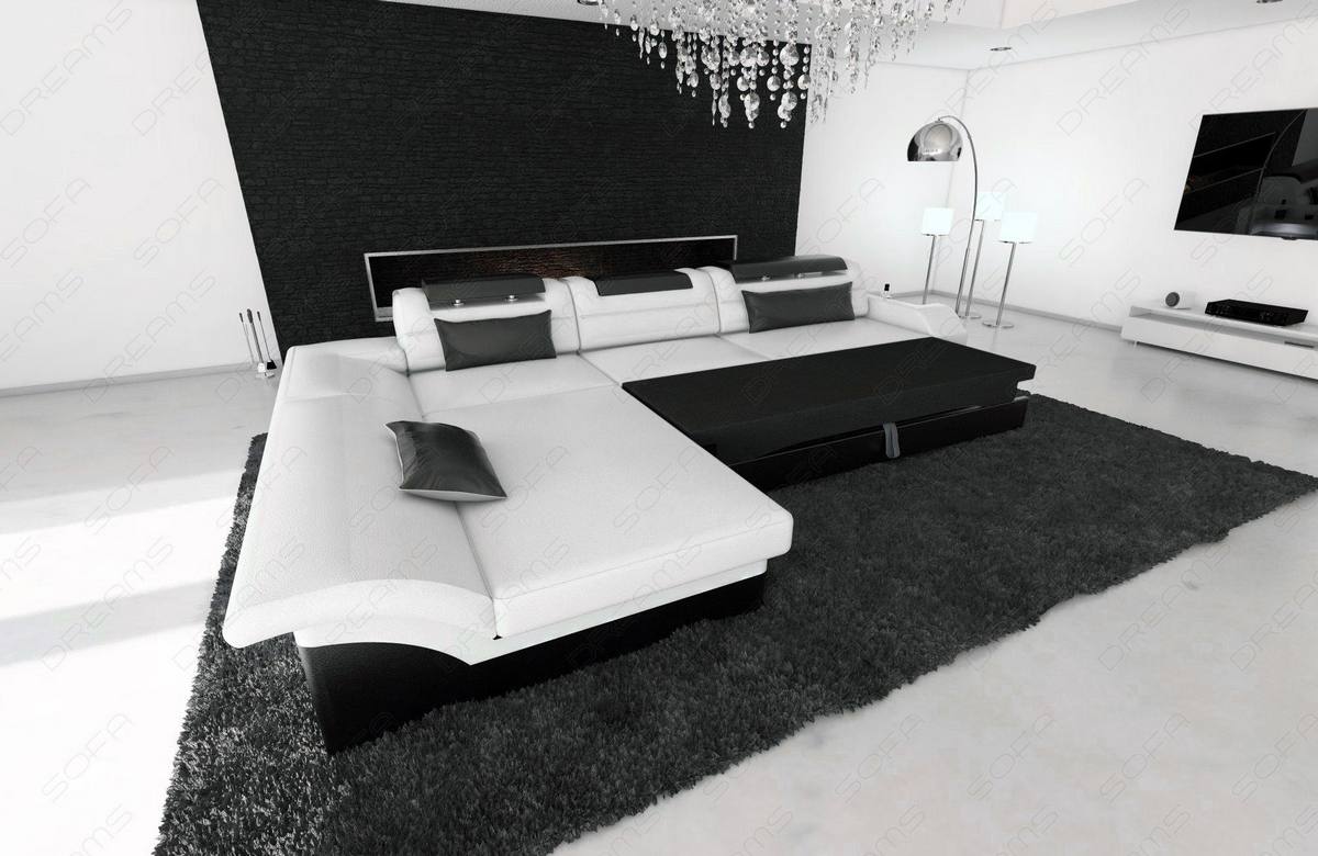 Ecksofa Monza L-Form aus Stoff Grau-Schwarz