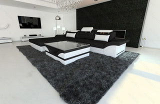 Ecksofa Parma L-Form aus Stoff Schwarz-Weiß
