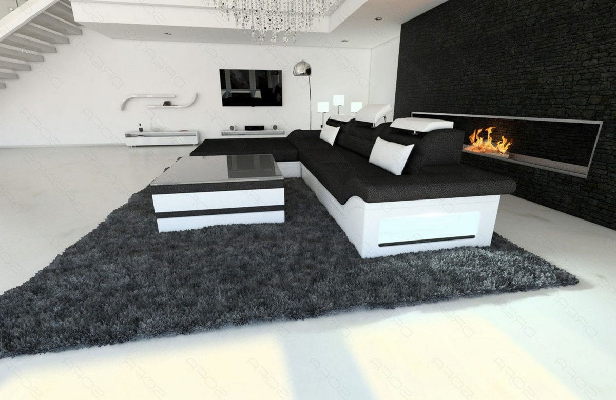 Ecksofa Parma L-Form aus Stoff Schwarz-Weiß