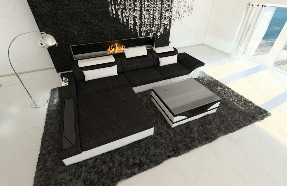 Ecksofa Parma L-Form aus Stoff Schwarz-Weiß