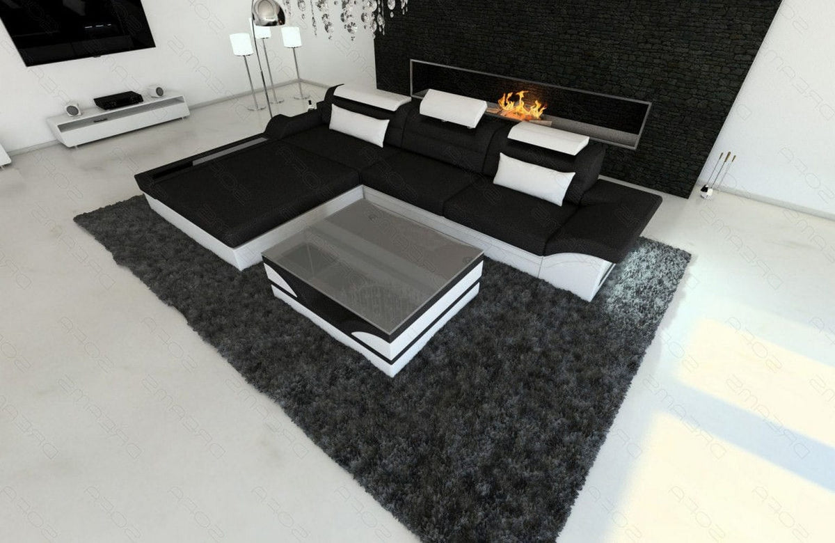 Ecksofa Parma L-Form aus Stoff Schwarz-Weiß