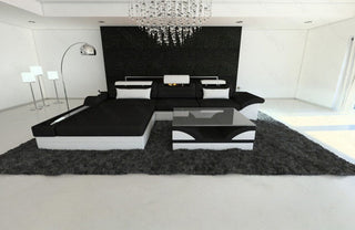 Ecksofa Parma L-Form aus Stoff Schwarz-Weiß
