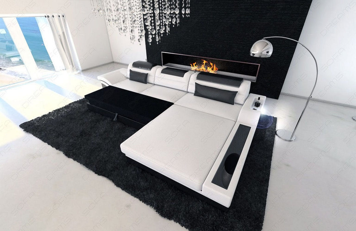 Ecksofa Parma L-Form aus Stoff Schwarz-Weiß