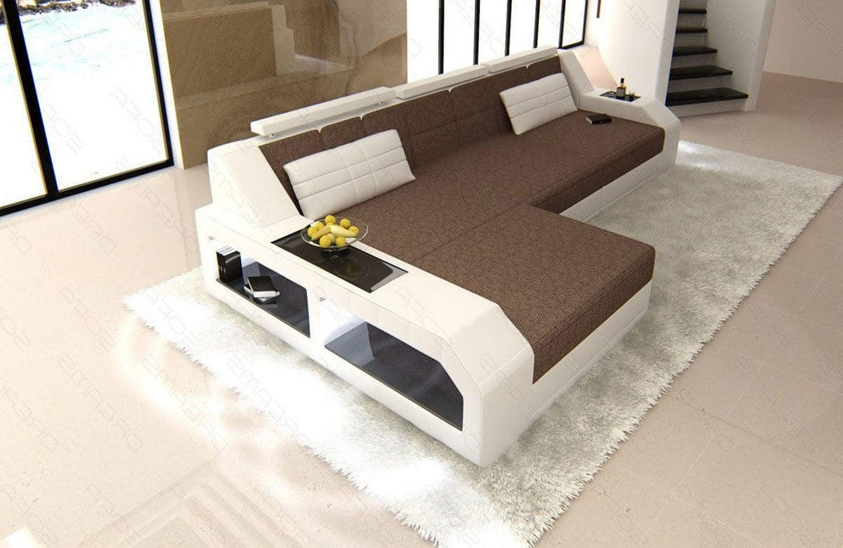 Ecksofa Arezzo L-Form aus Stoff Braun-Weiß