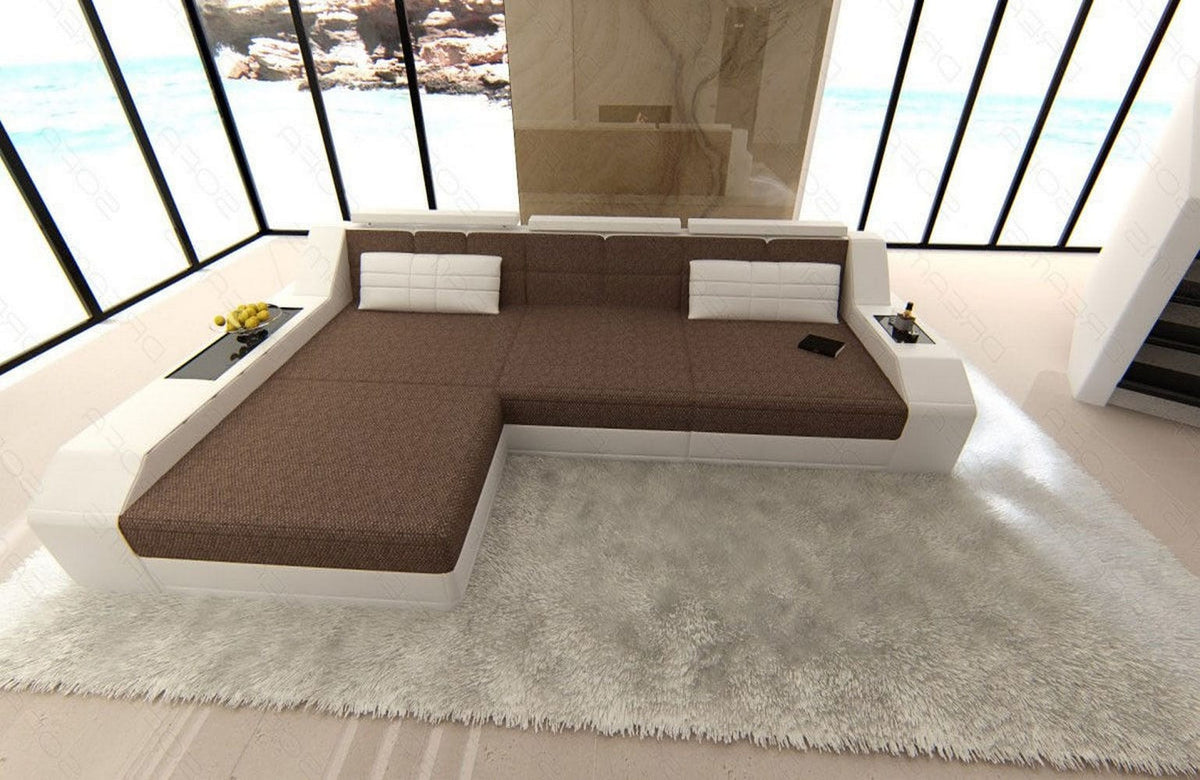 Ecksofa Arezzo L-Form aus Stoff Braun-Weiß