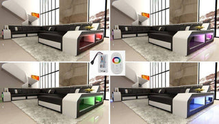 Ecksofa Arezzo L-Form aus Stoff Braun-Weiß