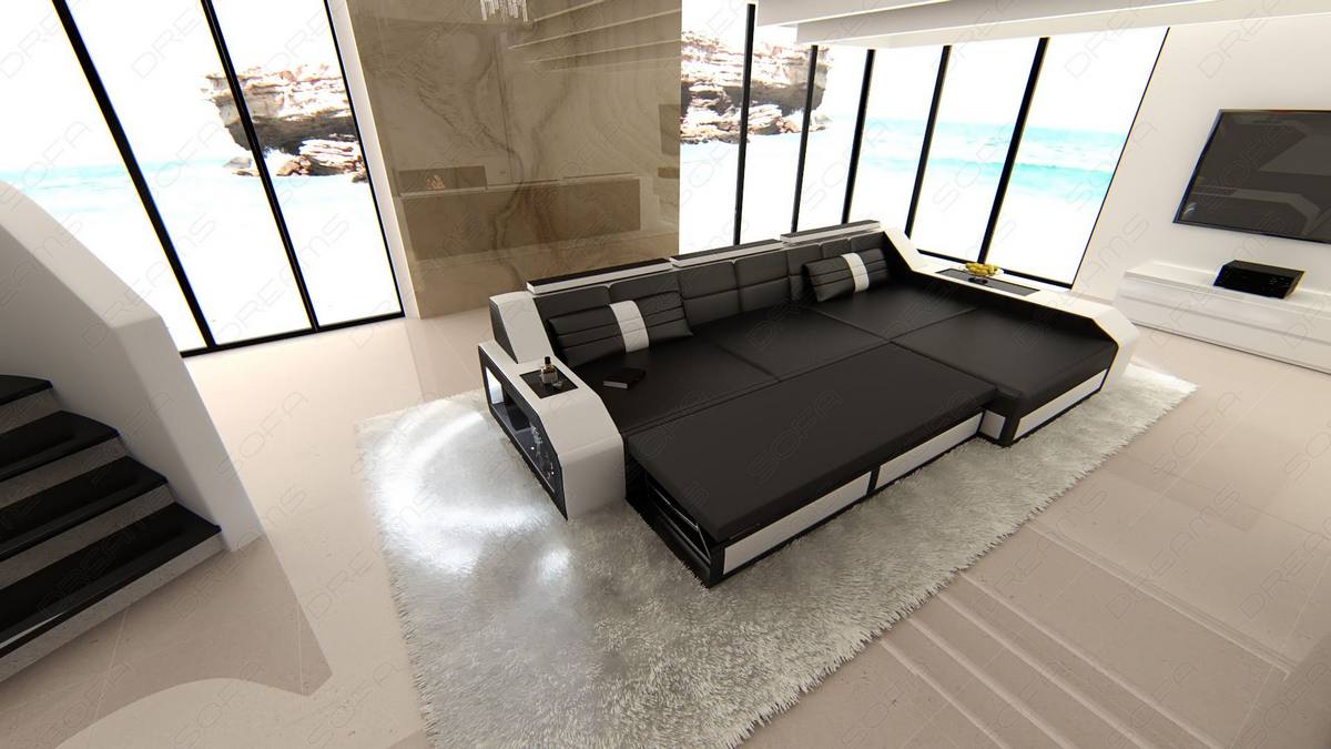 Ecksofa Arezzo L-Form aus Stoff Braun-Weiß