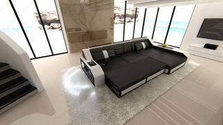Ecksofa Arezzo L-Form aus Stoff Braun-Weiß