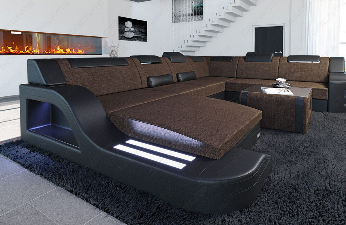 XXL Stoff Wohnlandschaft Palermo U-Form Braun-Schwarz