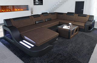 XXL Stoff Wohnlandschaft Palermo U-Form Braun-Schwarz