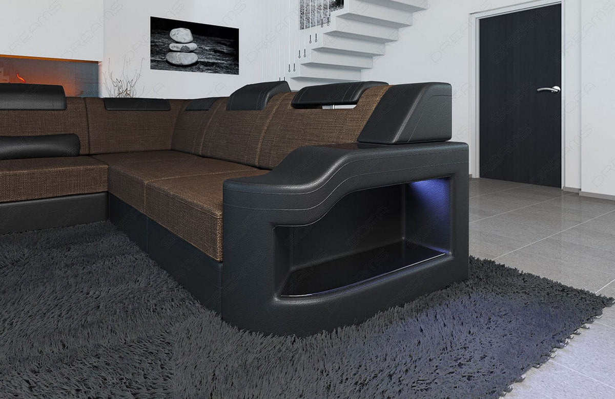 XXL Stoff Wohnlandschaft Palermo U-Form Braun-Schwarz