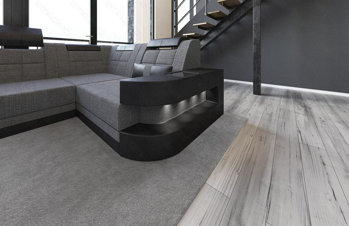 Stoff Wohnlandschaft Wave U-Form Grau-Schwarz