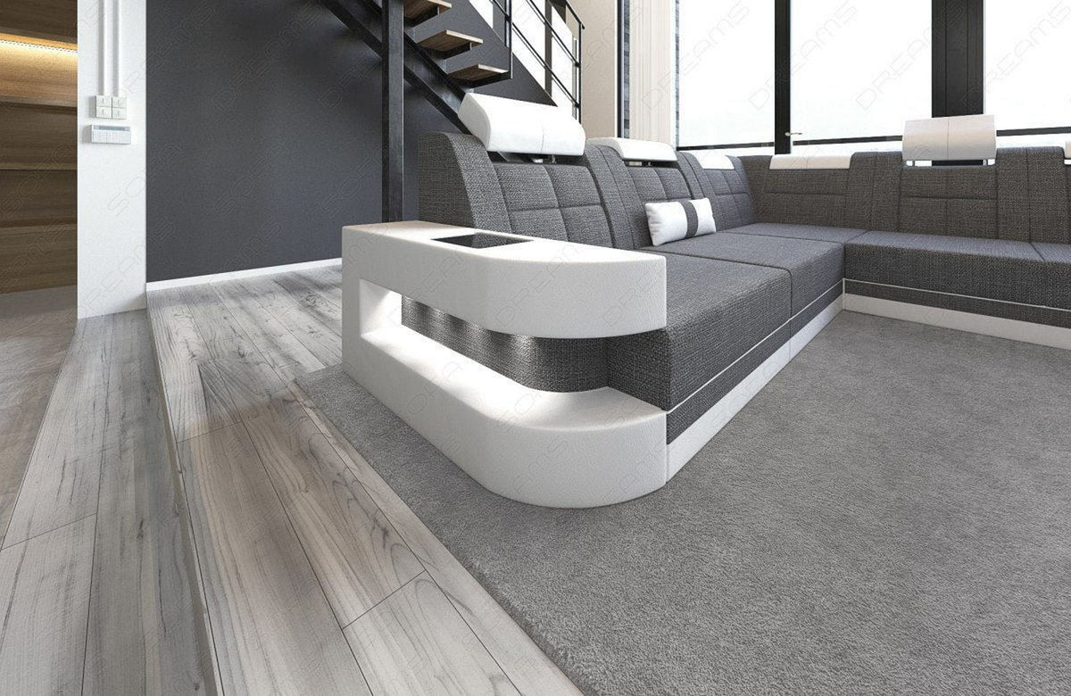 Wohnlandschaft Wave XXL U-Form in Stoff Grau-Weiß