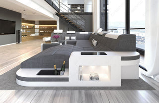 Wohnlandschaft Wave XXL U-Form in Stoff Grau-Weiß