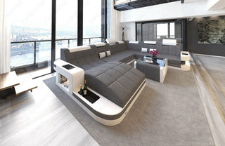 Wohnlandschaft Wave XXL U-Form in Stoff Grau-Weiß