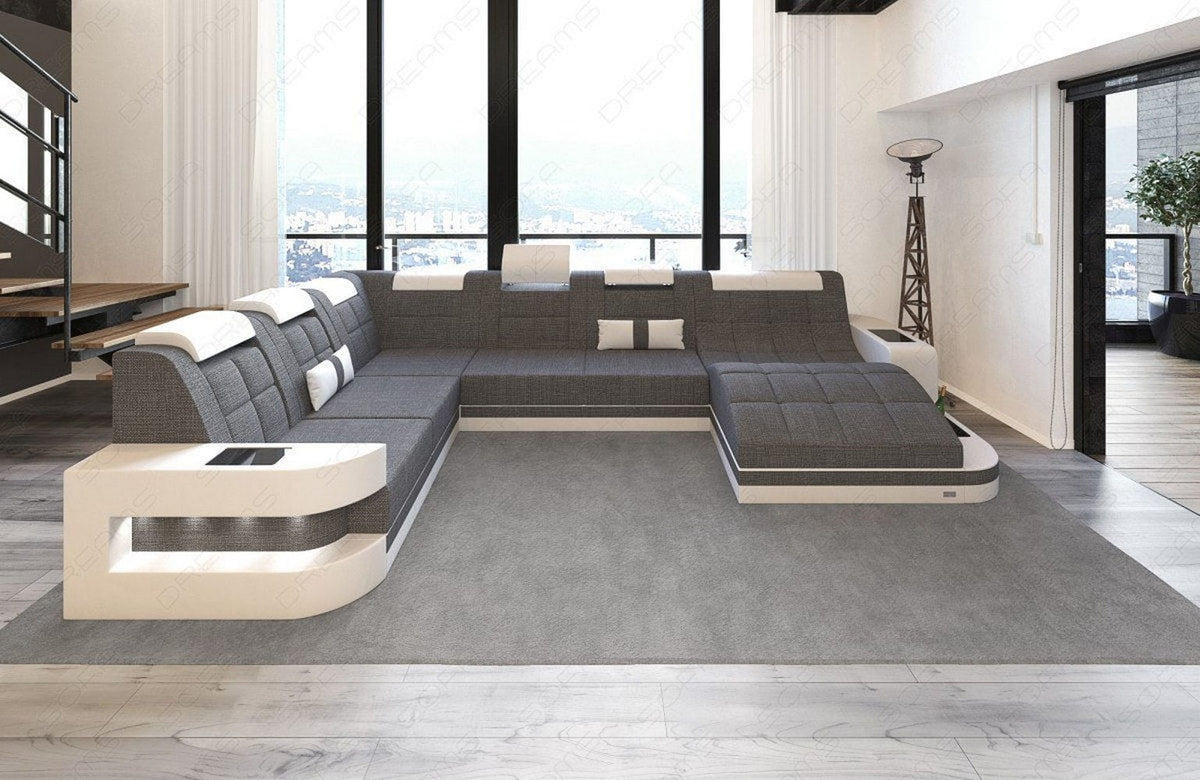 Wohnlandschaft Wave XXL U-Form in Stoff Grau-Weiß