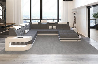 Wohnlandschaft Wave XXL U-Form in Stoff Grau-Weiß