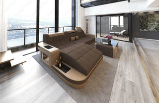 Couch Wave L-Form in Stoff Braun-Sandbeige